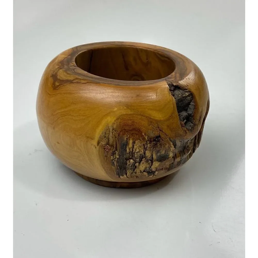 Vtg Walter Stahli Wood Carved Round Bowl Mid-Century Modern Rustic Switzerland D